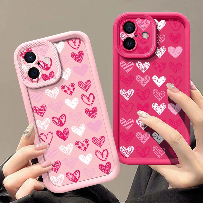 Luxury Flowers Love Heart Phone Case For iPhone 16 15 14 13 12 Pro Max Plus 11 16e XR XS Heart TPU Soft Shockproof Case Cover