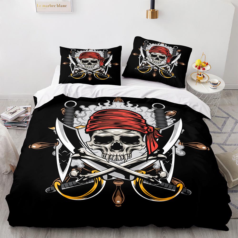 Totenkopf Bettbezug Set 3D Druck Rot Schwarz Totenkopf Horror Thema King Queen Twin Full Size Polyester Bettdeckenbezug für Kinder Jungen