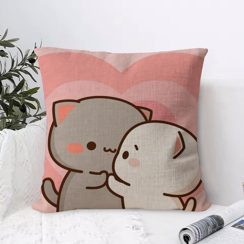 Cartoon Sweet Cute Cat Cushion Cover Eco Linen Pillow Case DoubleSided Print Breathable Durable Zipper Home Decor Gift