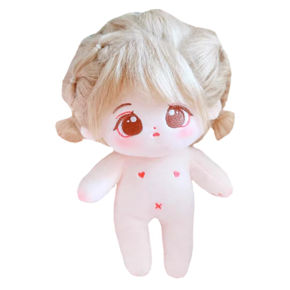 Niannyyhouse 20cm Plush Caramel Girl with Fried Black No Regular Cotton Hair, Hair, Attributes, Body, Doll, Dress-Up (24-Skeleton Included)