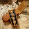 Retro Genuine Leather Zipper Closure Fashion Durable Pencil Drawer Organizer Crazy Horse Cowhide Pen Storage Three Pen Case Bag