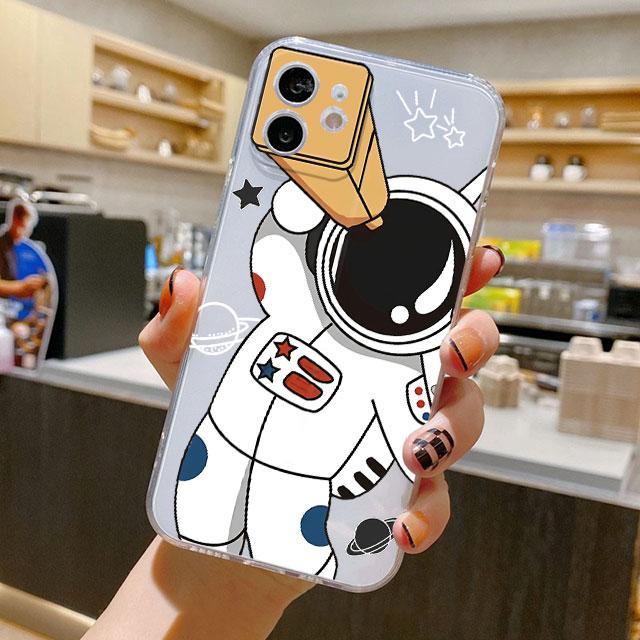 Astronaut Cute Case For iPhone 14 11 12 Pro 13 Pro Max XR XS X 6s 7 8 Plus SE 2020 13 Mini Luxury Shockproof Clear Cover