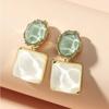 Women Round Square Crystal Stone Drop Earrings Pink Orange Olive Blue Bright Colorful Glass Stone Dangle Earrings Trendy Jewelry
