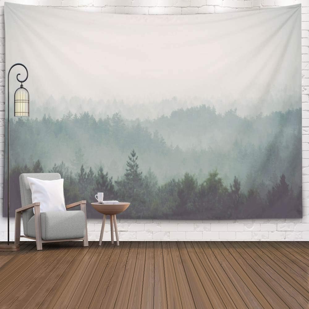 VIKAMA Forest Mist Tapestry Misty Mountain Forest Wall Hanging Bedroom Living Room Guesthouse Wall Decoration