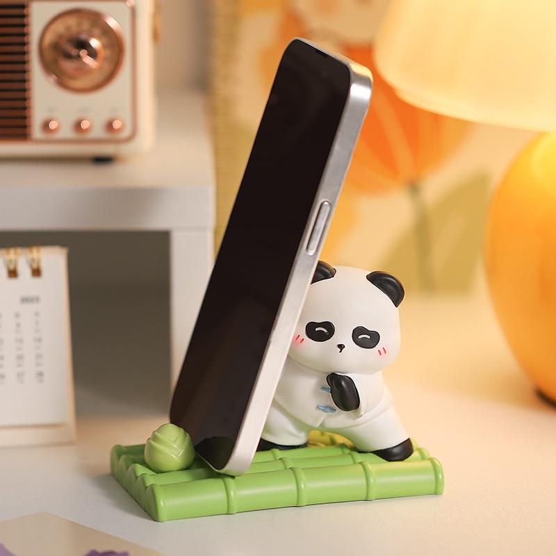 Creative Panda Resin Phone Stand Cartoon Desktop Portable Tablet Stand Home Cute Fun Ornament Gift Cartoon Panda Ornament