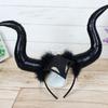 Women Halloween Long Demon Ox Horn Headband Evil Queen Glitter Hair Hoop Cosplay Costume Magic Witch Headpiece Accessory