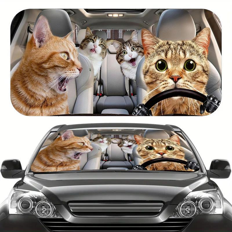 1Pcs Black Cat Pattern Windshield Sunshade UV Rays Heat Blocker Keeps Vehicle Cool Unique Design Fit Sedans SUVs Trucks RVs
