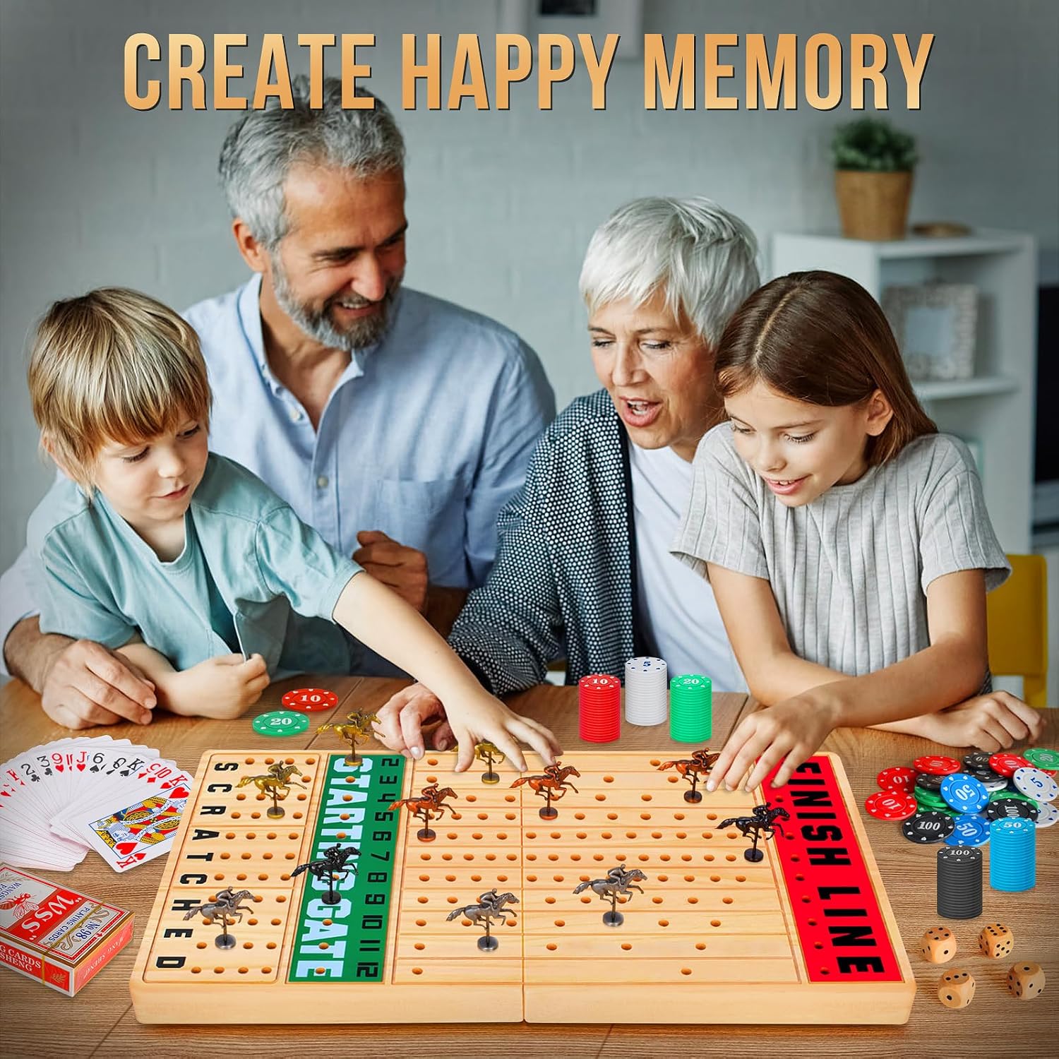 

Настольная игра Скачки 21 дюйм с картами, кубиками и 11 металлическими лошадками, деревянная шахматная доска для взрослых и семьи United States