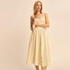 In Stock: 2025 Summer Yellow Linen Square Neck Mid-Length French Vacation Dress