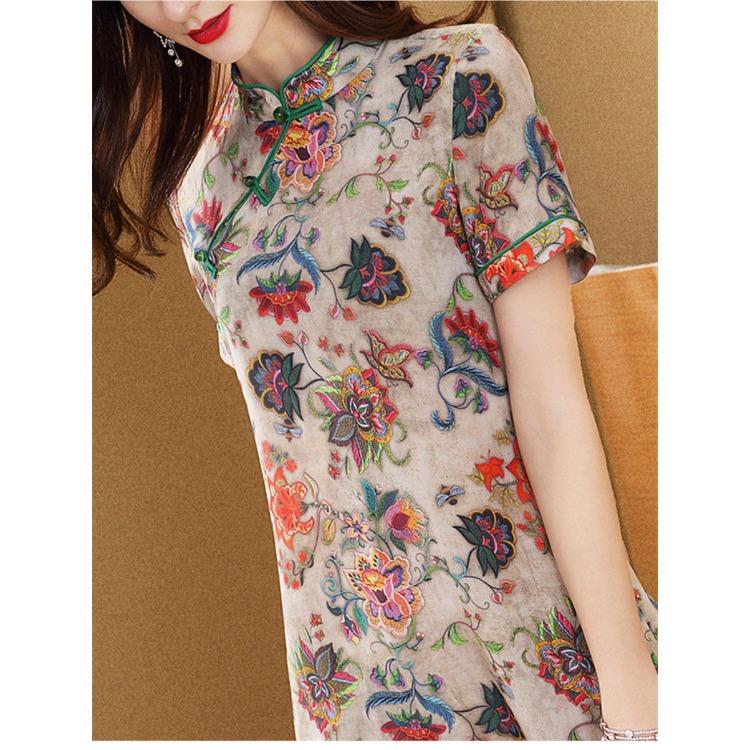 Elegant Summer Qipao Style Silk Dress with Tummy Cover and Stylish Mulberry Silk for Women