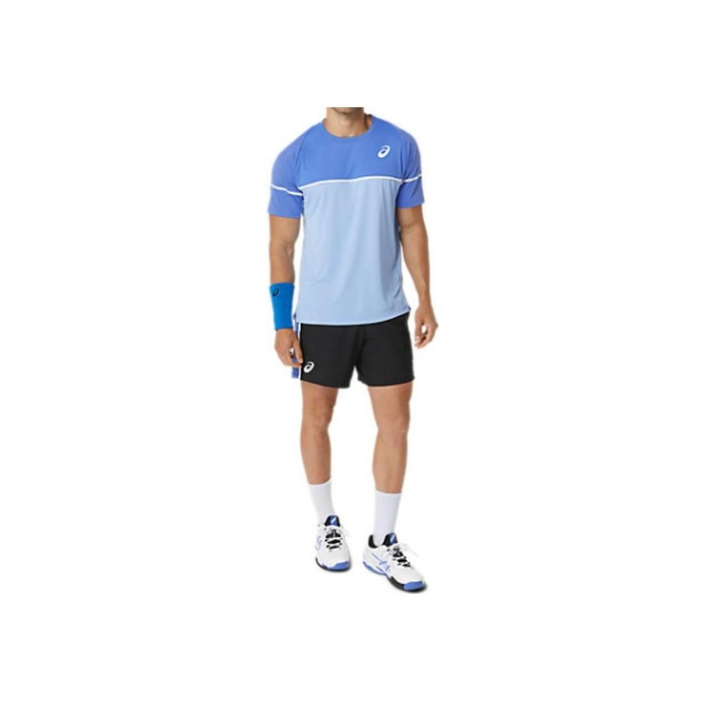 Asics Color Block Logo Print Crew Neck T-Shirt Men Tops Blue 2041A292-403