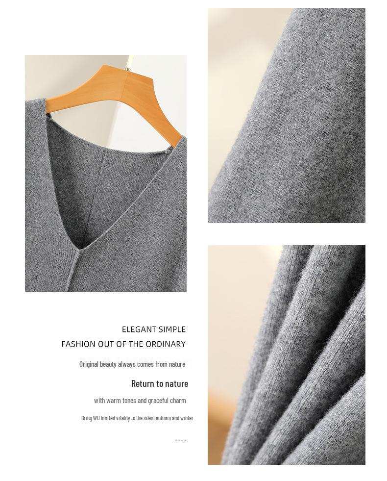 Women's Pure Wool V-Neck Sleeveless Knitted Dress: Below-Knee Length, Pullover Cardigan Style