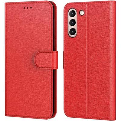 Protective Case - PROSHOP - for Samsung S21 FE - Red - Leather Effect - Card Holder