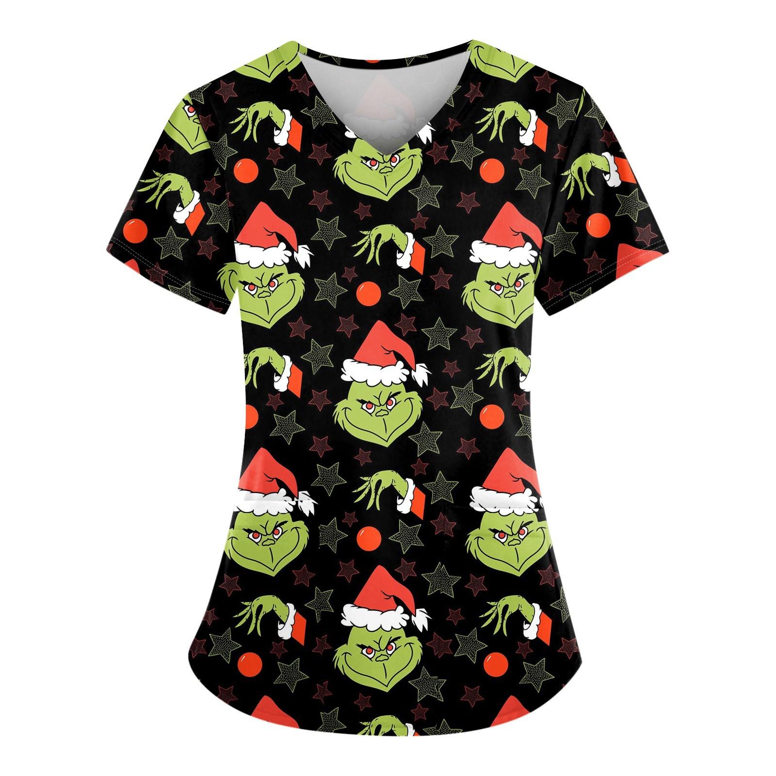 

Женский свободный облегающий топ с принтом рождественского снеговика и V-образным вырезом, короткими рукавами и карманами XXXL чёрный