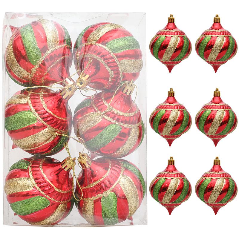 6Pcs Christmas Decoration Onion Shape Ball Christmas Tree Hanging Spiral Cone Ball Ornament