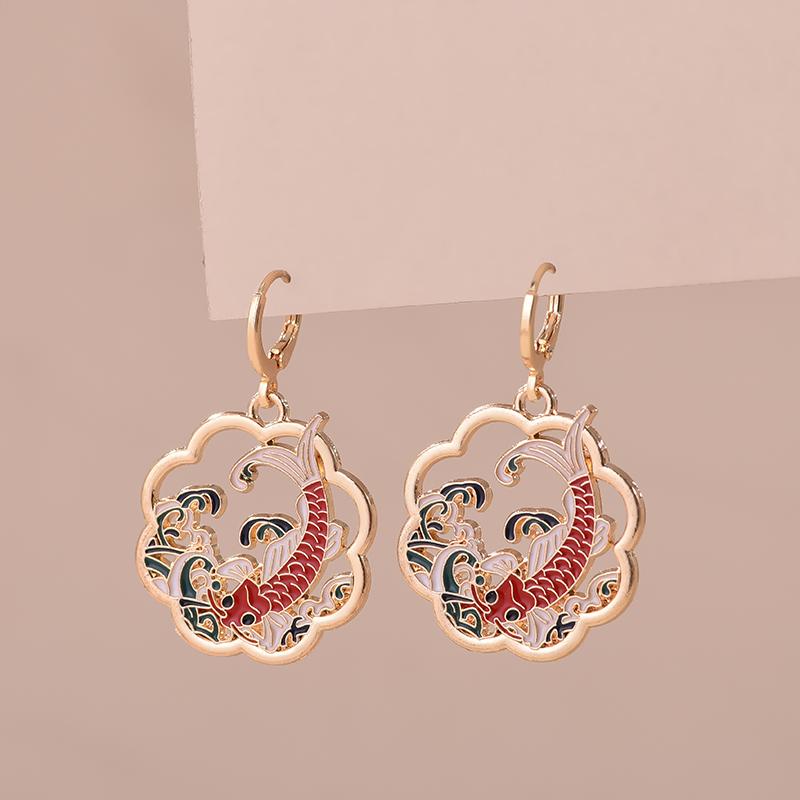 Colorful Aesthetic Animal Cat Rabbit Koi Dragon Earrings For Women Girls Enameled Delicate Gold Color Hoop Earrings Jewelry Gift