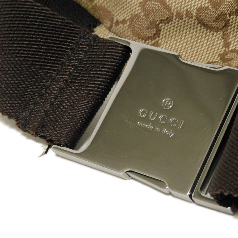 Used 9539 GG Canvas Waist Bag 28566 7929 Calfskin Brown Waist Pouch Shoulder Bag with Embossed Logo Beige Men's from