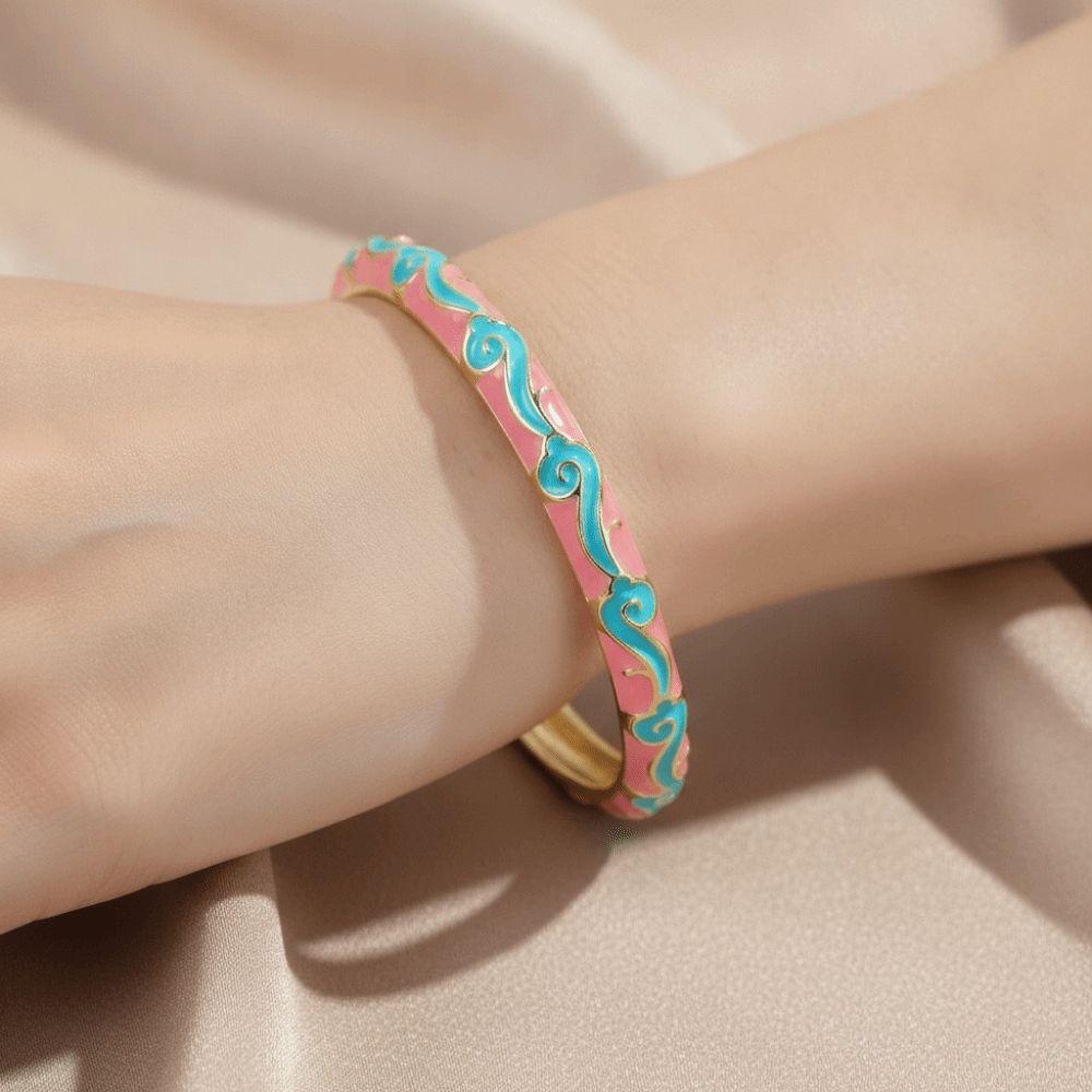 Lightweight Metal Cloisonne Lucky Bangle Colorful Glazed Ethnic Pattern Cuff Tourist Attractions