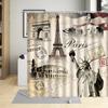 Retro Paris Tower Flower Oil Painting Shower Curtain Elegant Fabric Waterproof Bathroom Decor Screens Bath Curtains With 12 Hook