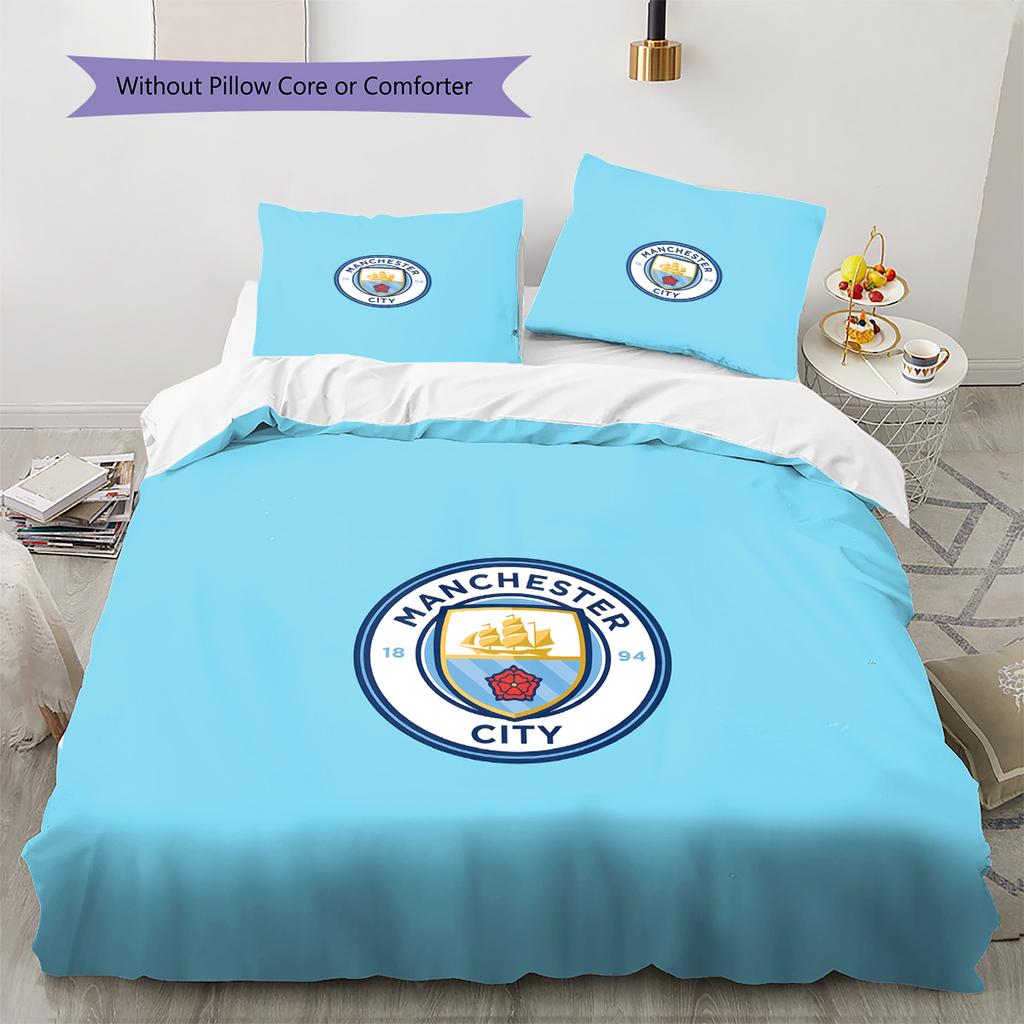 Set Copripiumino Trapuntato con Motivo Manchester City F.C Decorazione per la Casa Regalo (1 * copripiumino + 2 * federe senza imbottitura)