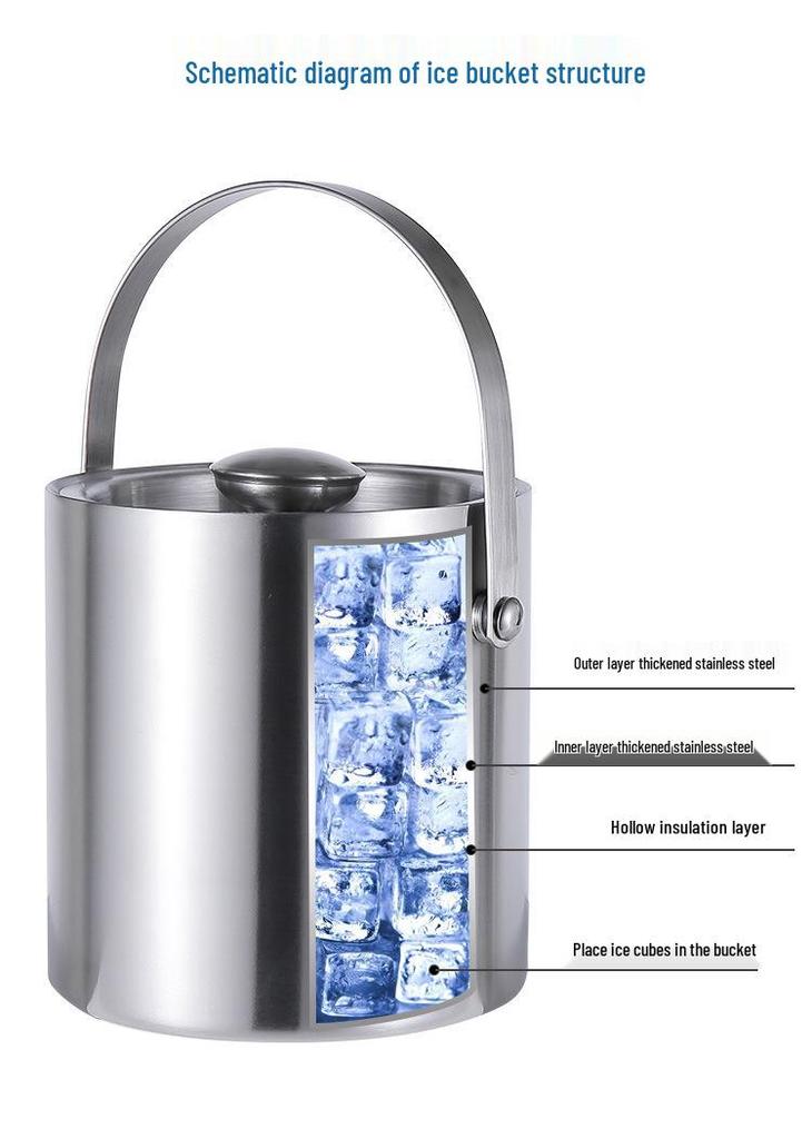 Stainless Steel Double-Layer Ice Bucket with Handle and Lid for Champagne, Wine, or Bar Use