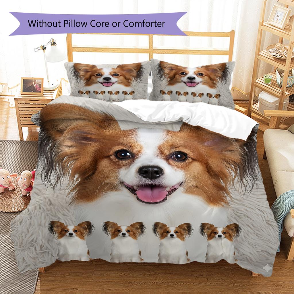 Havanese Papillon Pattern Bedding Quilt Set Quilt Cover Pillowcase Home Decoration Gift (1 * duvet cover + 2 * pillowcase, without core)