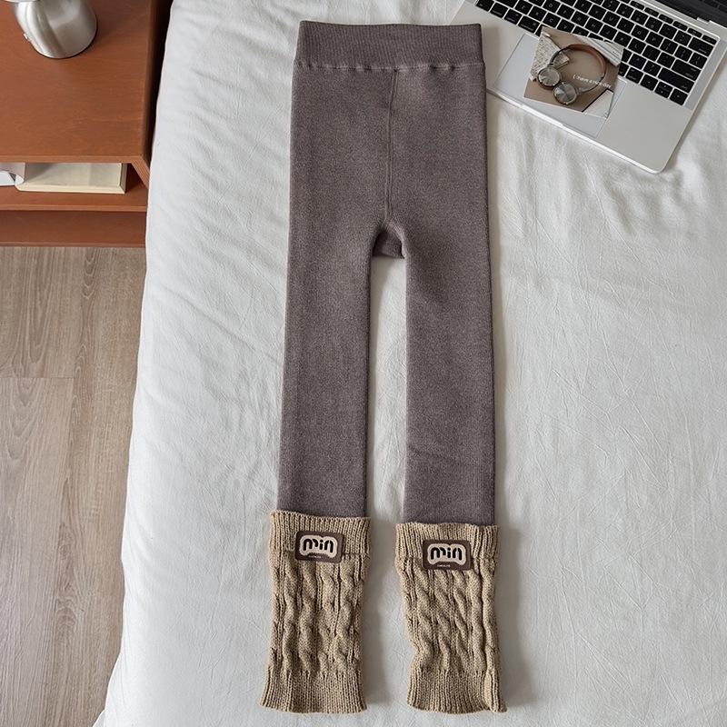 Girls' Autumn/Winter Fleece-Lined Stripe Leggings - Thick, Warm Nine-Point Pants