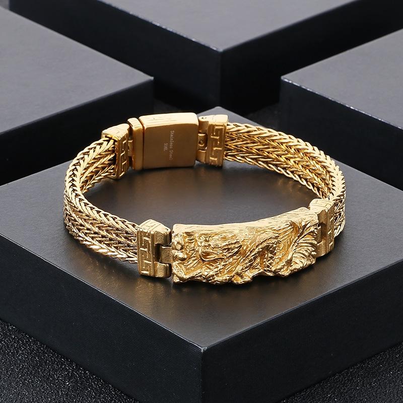 Vintage Stainless Steel Dragon Charm Bracelet for Men Punk Personalized Keel Chain Accessory Chunky Trendy Party Jewelry