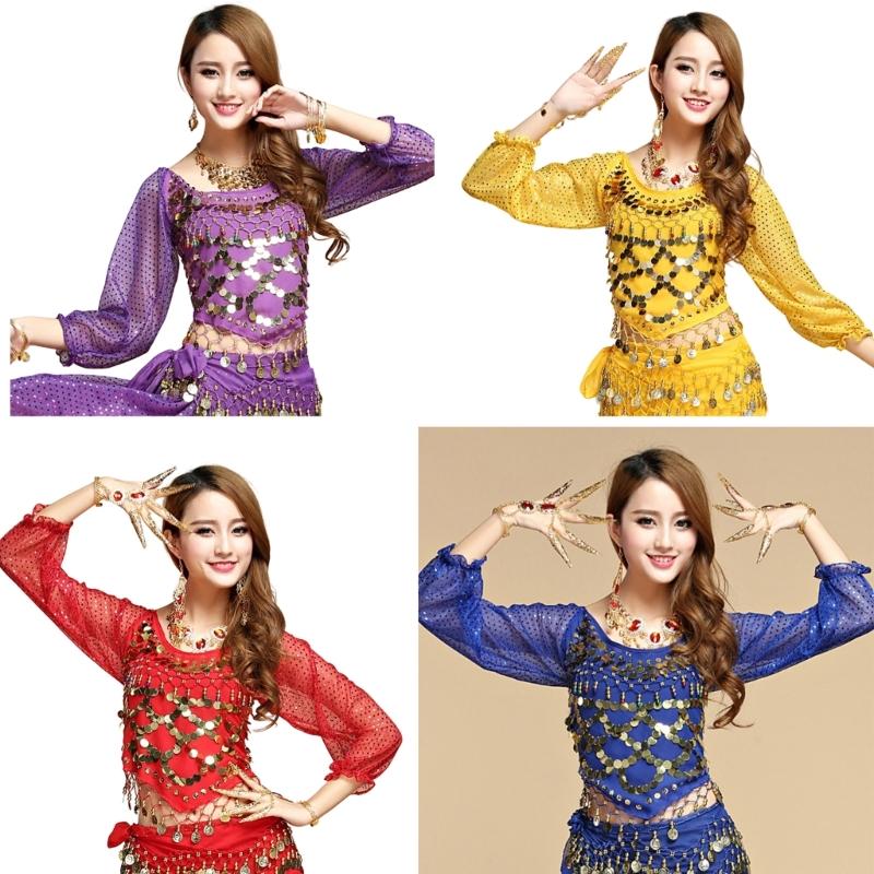 Women Belly Dance Costume Belly Dance Outfits Belly Dance Coins Tops Belly Dancing Crop Top for Halloween Party Stage