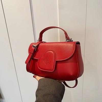 Red Shoulder Bag for Women  New Temperament Wedding Handbags French Vintage Texture Pu Square Crossbody Bags Trend