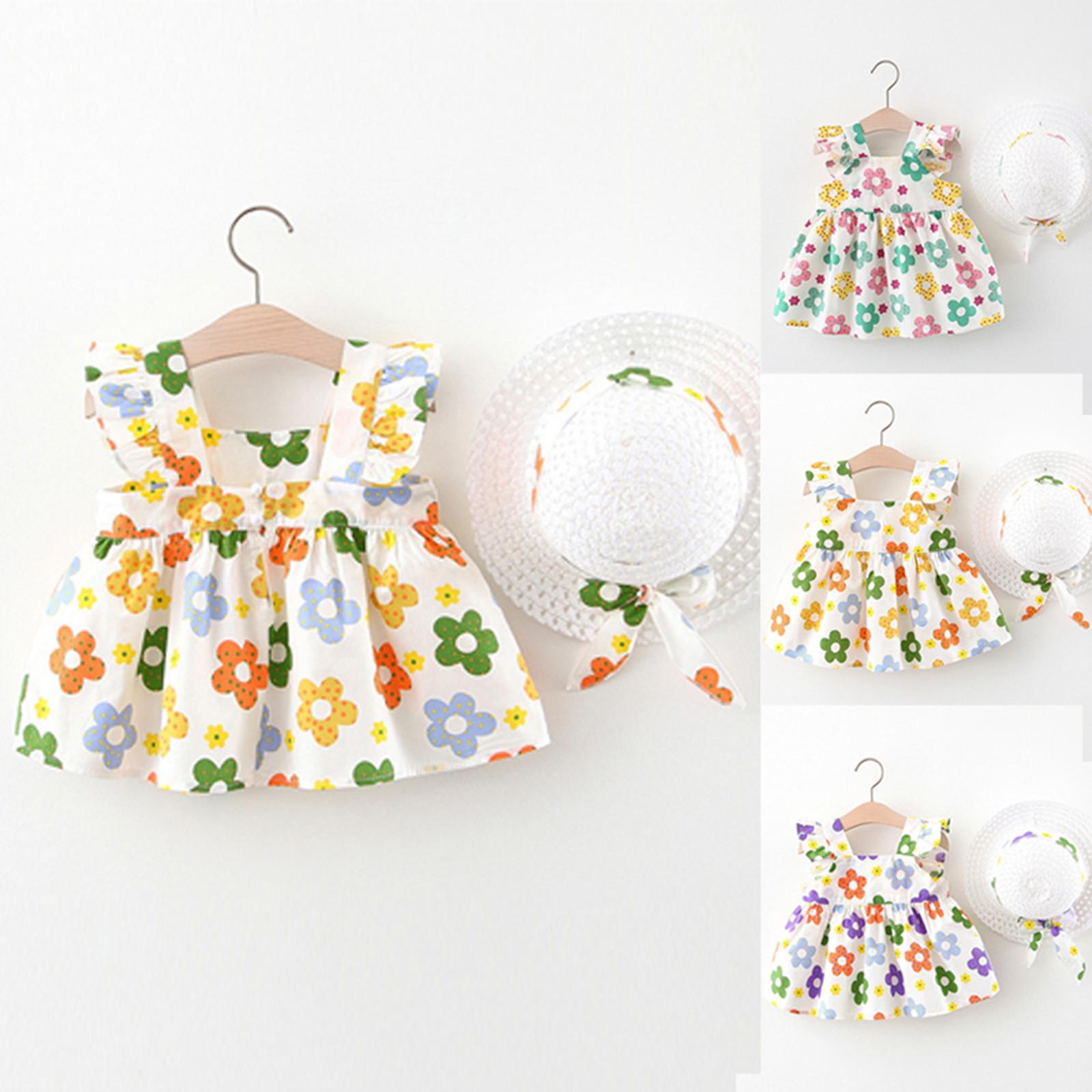 

Летнее детское милое платье с принтом без рукавов, платье принцессы + комплект шляпы