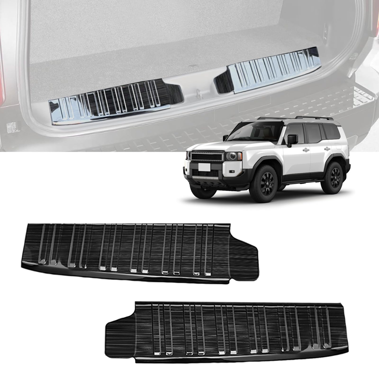 

Защита заднего бампера Hasiro для нового Land Cruiser 250, накладка на порог, нержавеющая сталь, защита от пятен и царапин, кастом, легко держится, черная серия для 7-местного автомобиля, накладка, чёрный