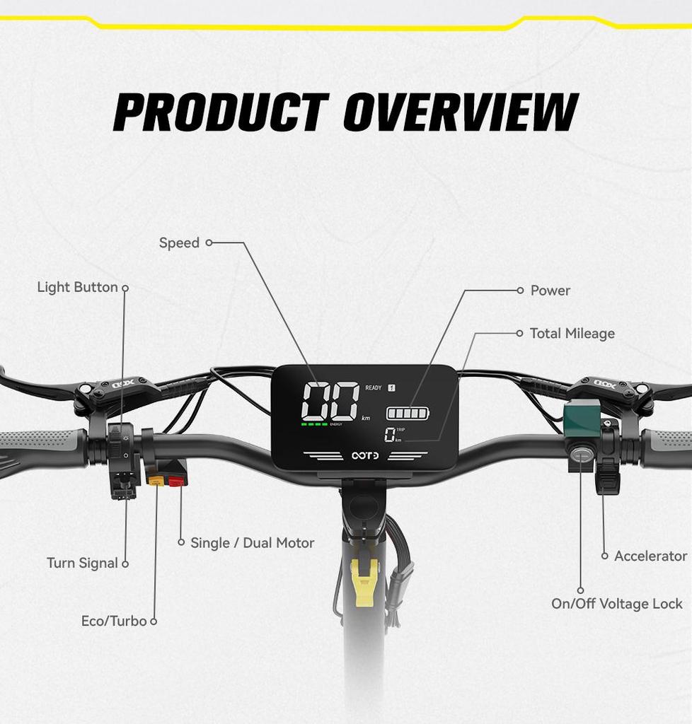 Electric Scooter OOTD T10 Pro 11" 1300Wx2 Motor LCD Display 52V 23.4AH Full Suspension Electric Scooter For Adult Max Load 150Kg