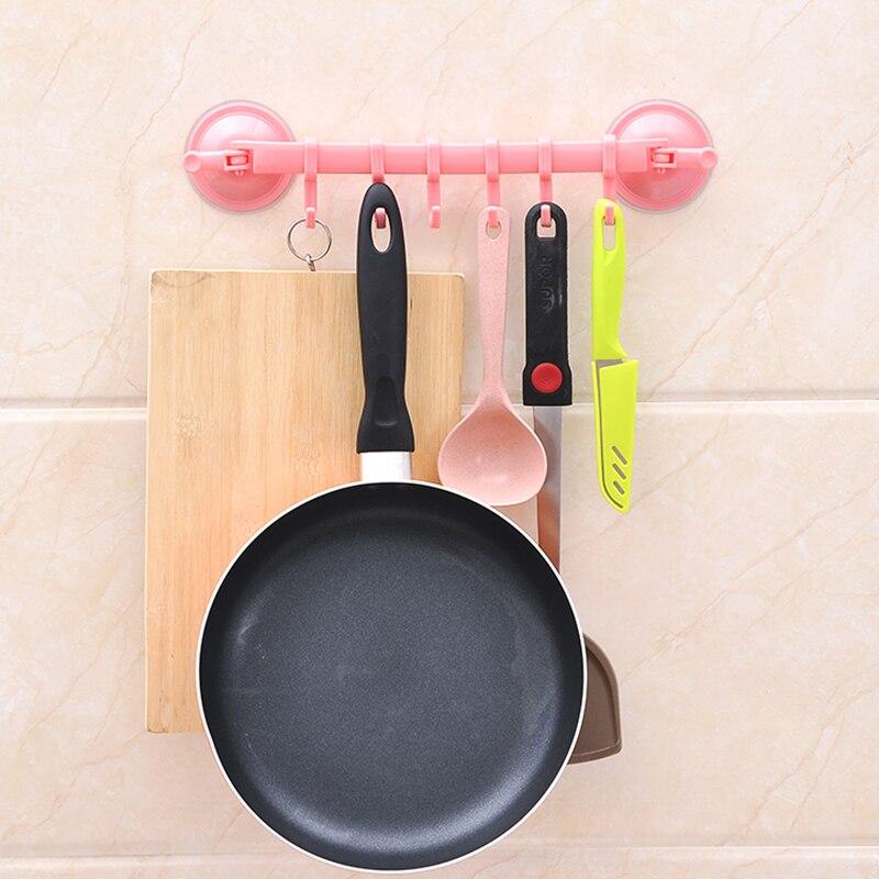 Bathroom 6 Hooks Hanger Rack Wall-mounted Kitchen Cupboard Cooking Tool Storage Shelf Clothes Towel Organizer Gabgets Holder