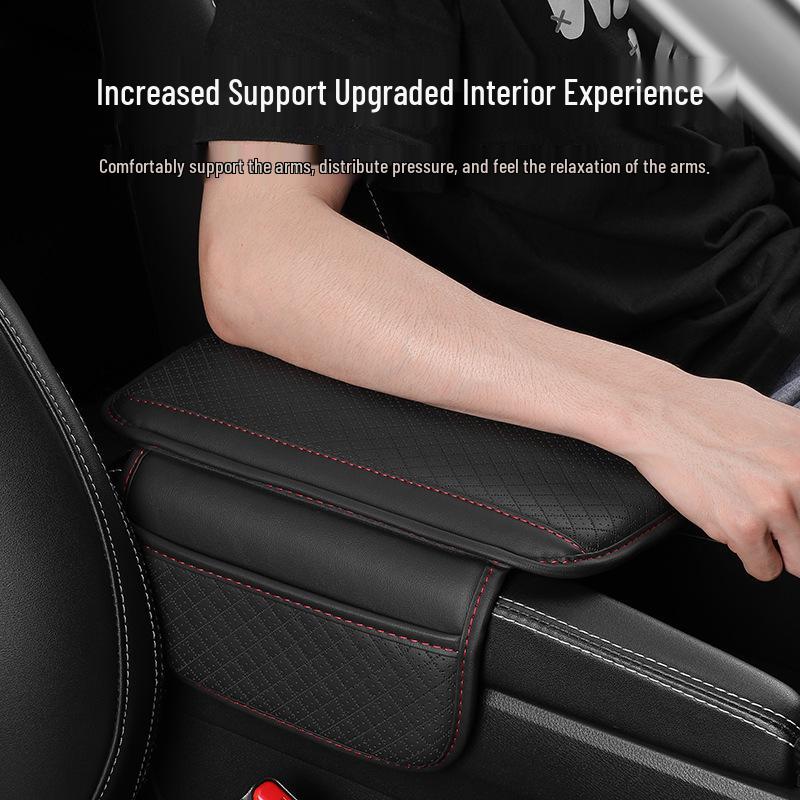 Car Armrest Riser Pad with Non-Slip PU Leather Cover and Storage Bag