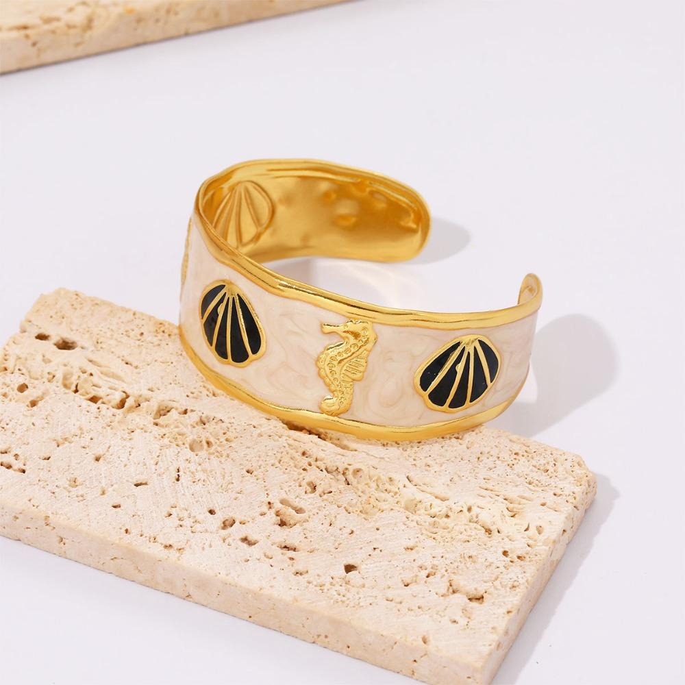 Open Vintage Cloisonne Bangle Seahorse Women s Hand Bracelet Drip Oil Enamel Bracelet  Gifts чёрный