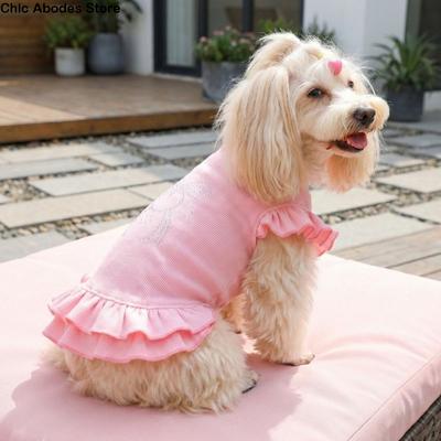 Lotus Leaf Edge Pet Base Dress Soft Comfortable Lover Pattern Pet Princess Dresses Solid Color Pet Layered Skirt