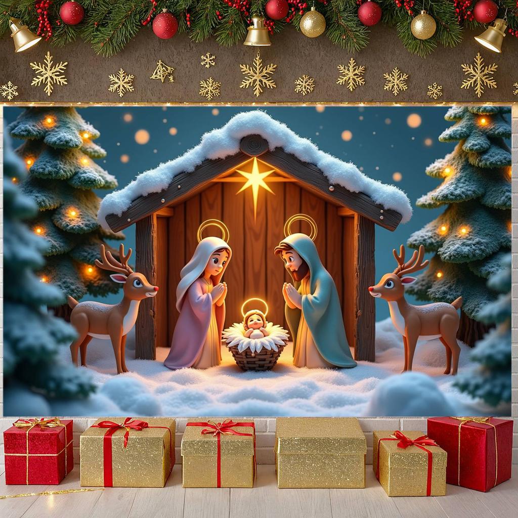 Christmas Decoration Banner Star Decoration Nativity Banner Christmas Backdrop Lighted Design Holiday Banner For Holiday Party