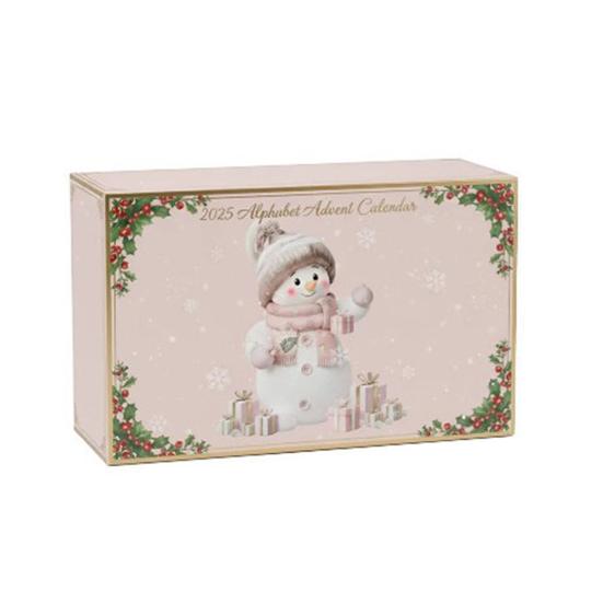 2025 Alphabet Snowman Advent Calendar 26 Days Christmas Countdown Calendar with A To Z Letters 2D Acrylic Pink Pendants Set for Winter Tree Decor