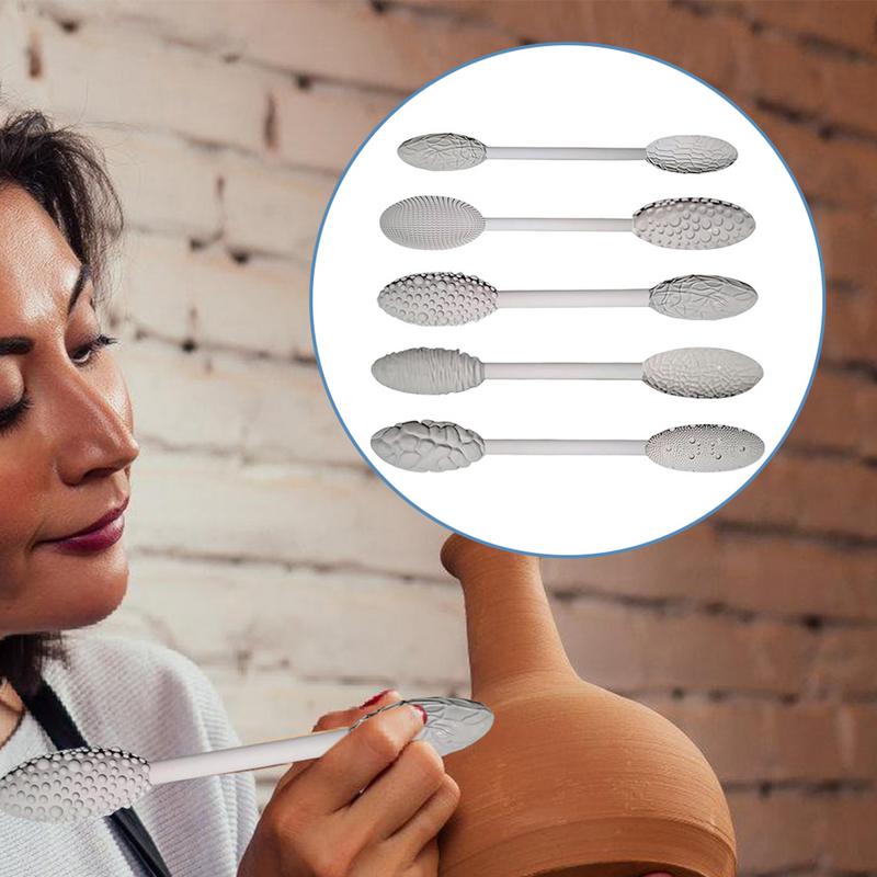 5 Stück Texturwerkzeug-Sets für Tonkunst Tonmodellierung Musterroller-Set Textur Rollen Prägen Karos Handroller für DIY-Bastelarbeiten