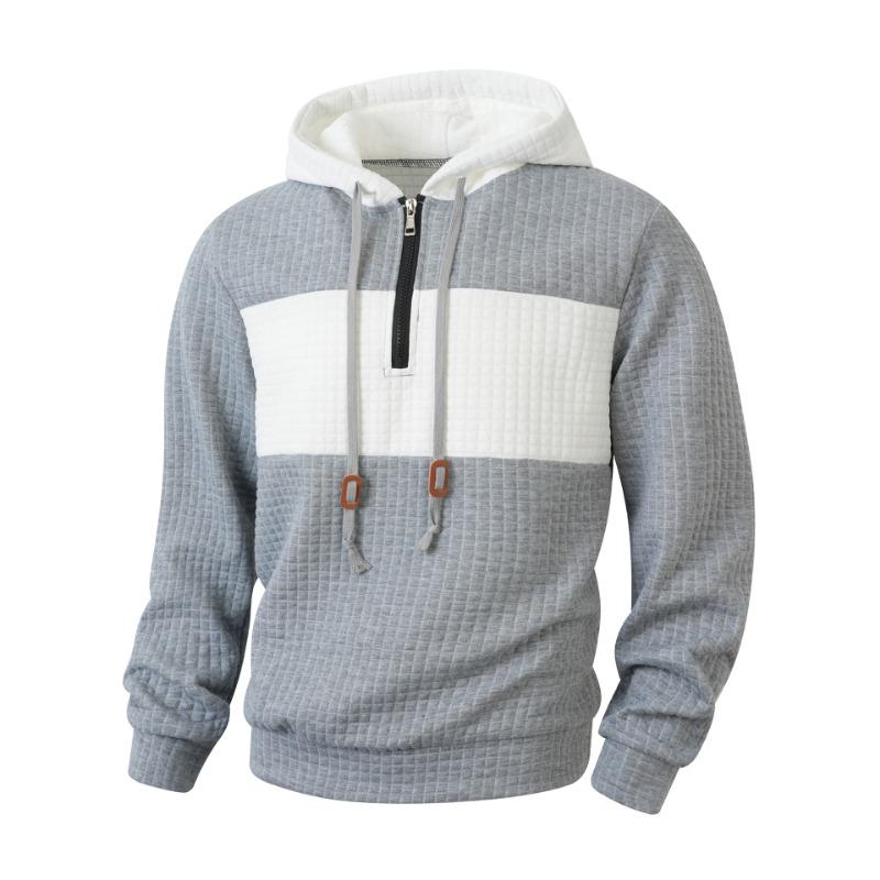 

Men s Spring and Autumn New Color Block Checkered Sweatshirt Long-sleeved Hoodie Casual Sports Sweatshirt S белый