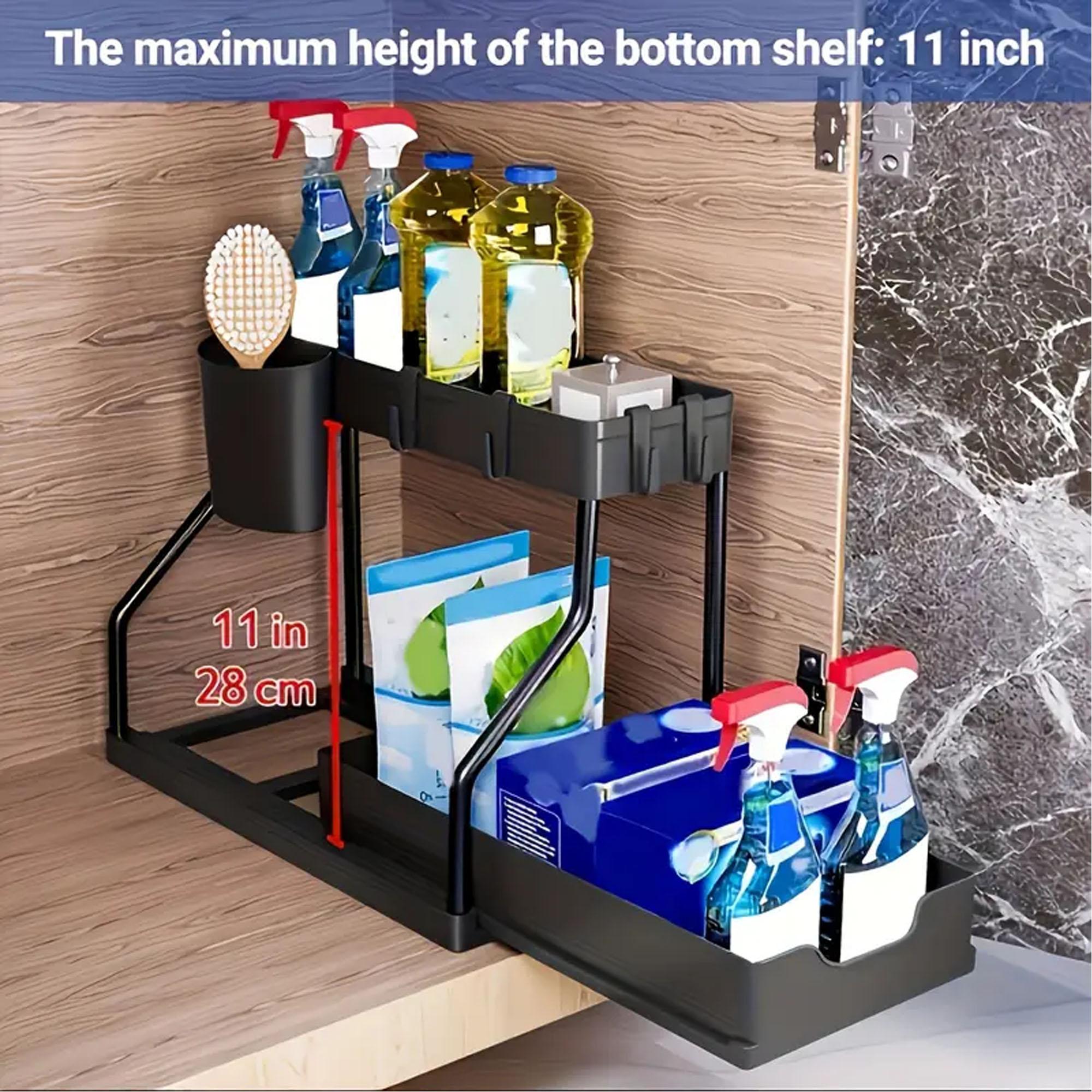 

Double-layer drawer seasoning household kitchen storage rack bathroom sink layer debris storage rack 2-tier чорний