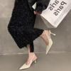 Temperament New Summer French with Skirt Black 2025 Rhinestone Sandals High Heels Women's Pointed Stiletto Shoes
