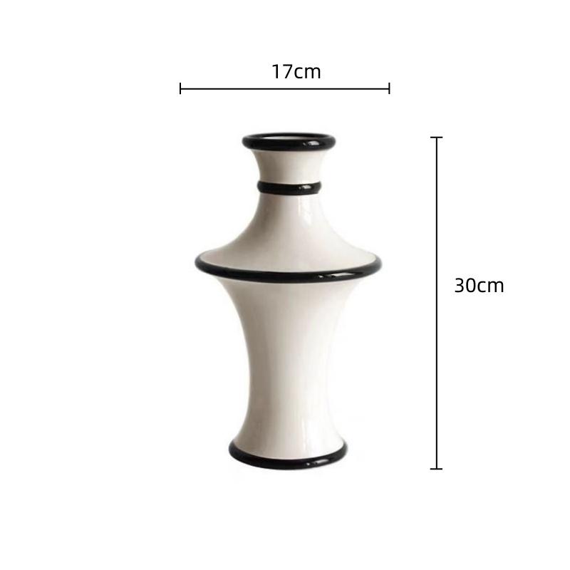 Vaso de Cerâmica Listras Geométricas Preto e Branco Vaso de Flores Acessórios para Arranjos Florais Acessórios para Decoração de Casa