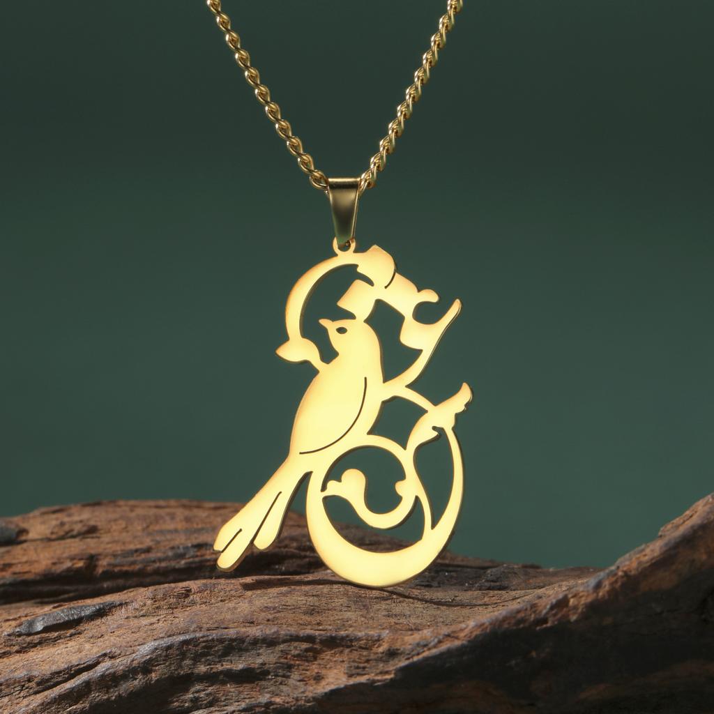 Hummingbird flower pendant necklaces for women and girls, stainless steel, gold color, choker, animal jewelry, birthday gift.