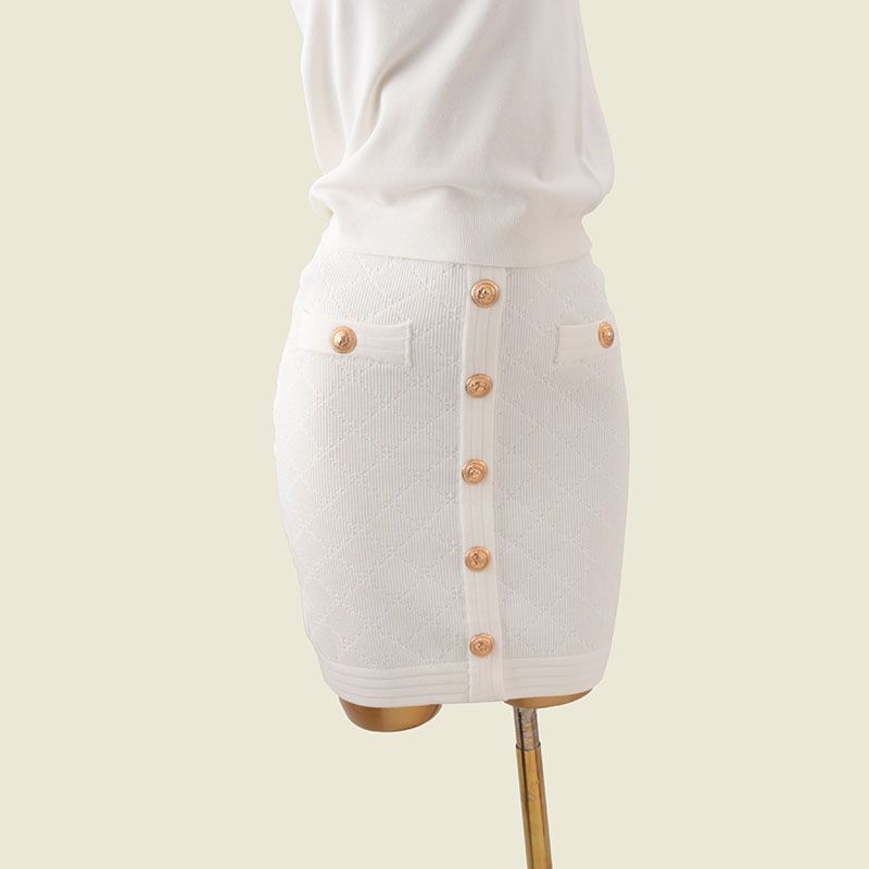 

Bajia Lion Head Buckle Sheath Short dress Foreign Trade Original Order Light Luxury High end Metal Buckle Slim fit Temperament Summer Skirt White M