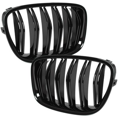 BMW 5 F07 GT 09-17 Kühlergrill-Einsätze zwischen den Scheinwerfern (Nieren) linkes + rechtes Set SCHWARZ GLÄNZEND DOPPELSTREIFEN