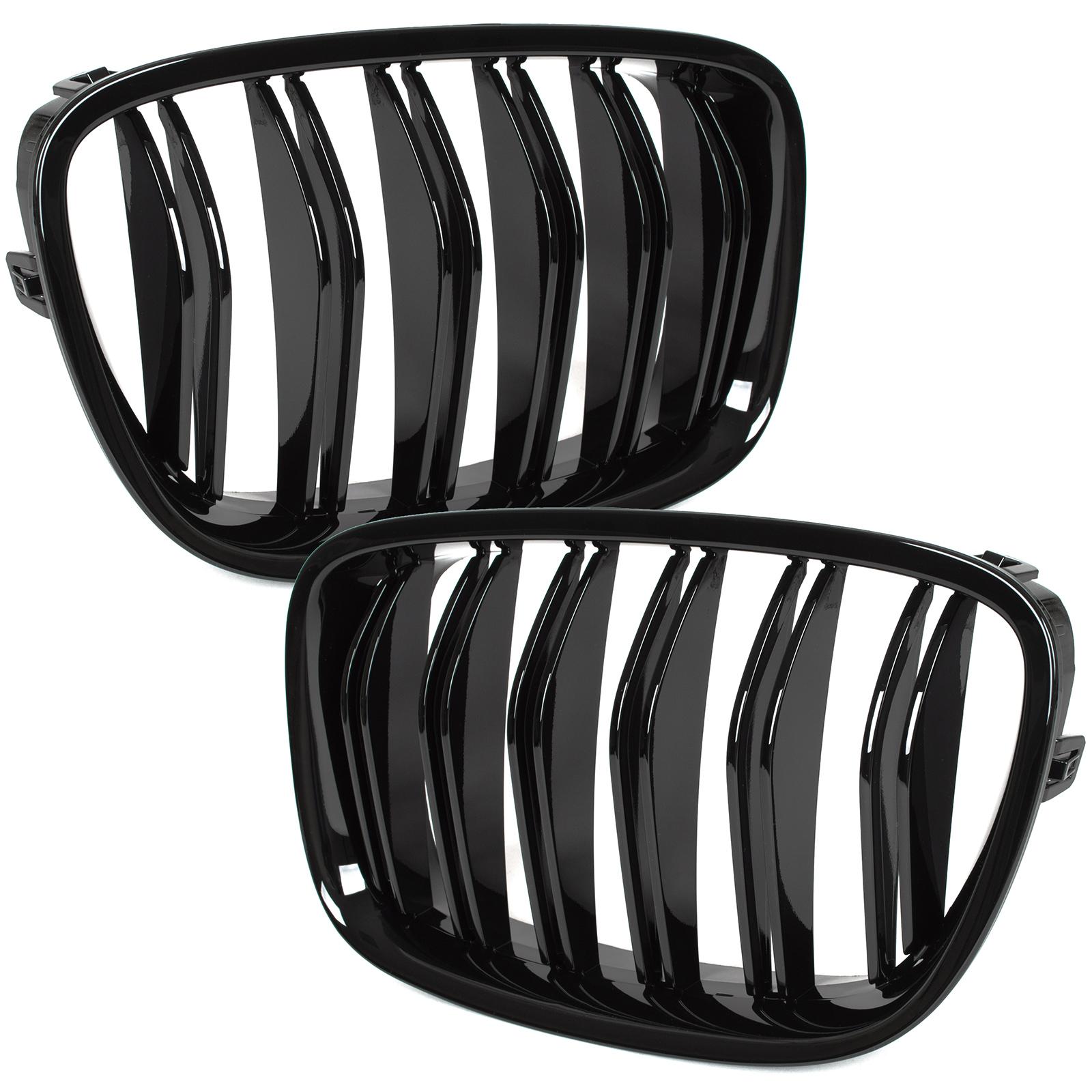 Super Merchant Bmw 5 F07 Gt 09-17 Roosters Tussen De Koplampen (nieren) Links + Rechts Set Zwart Glanzend Dubbele Staaf
