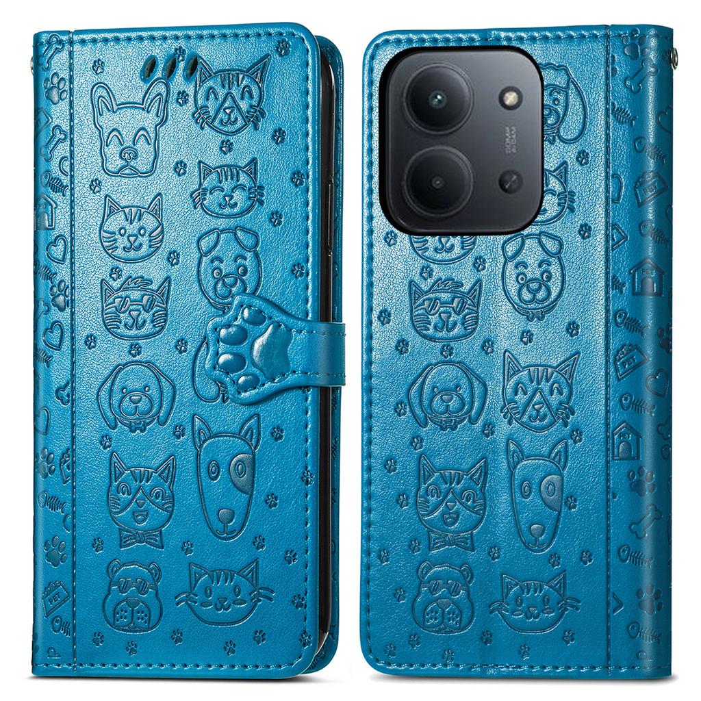 Phone Case For Xiaomi Redmi 15C 4G (EU) (173mm)/15C 5G (EU) (173mm)/Poco C85 4G (173mm) Flip Wallet Leather Cover with Cute Cat Dog Pattern