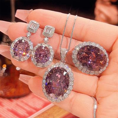Jewelry Copper Bottom Gold-Plated Simulation Dry Rose High-End Jewelry Set Women'S Stone 15 * 20